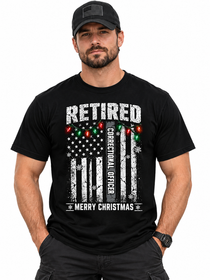 Retired Correctional Officer Christmas Shirt Custom Name Flag Design