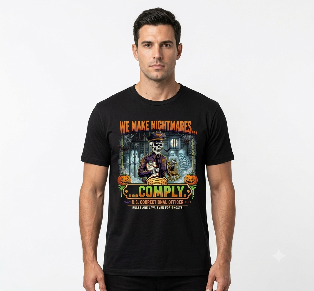 Custom "Night Watch Division" Halloween Correctional Officer T-Shirt — Personalized Front & Back Graphic Tee