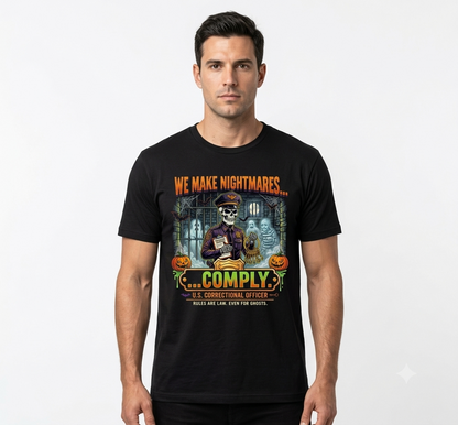 Custom "Night Watch Division" Halloween Correctional Officer T-Shirt — Personalized Front & Back Graphic Tee