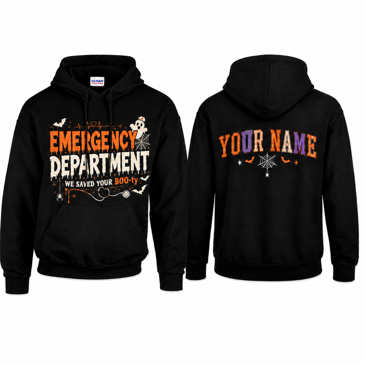 Custom Name Emergency Department Halloween Hoodie, Funny Nurse Boo Crew Gift