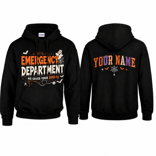 Custom Name Emergency Department Halloween Hoodie, Funny Nurse Boo Crew Gift