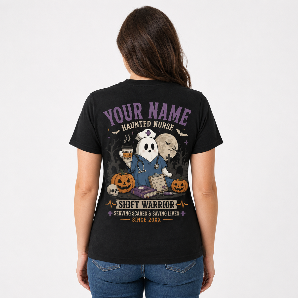 Personalized Custom Haunted Nurse Halloween Ghost T-Shirt , Nurse