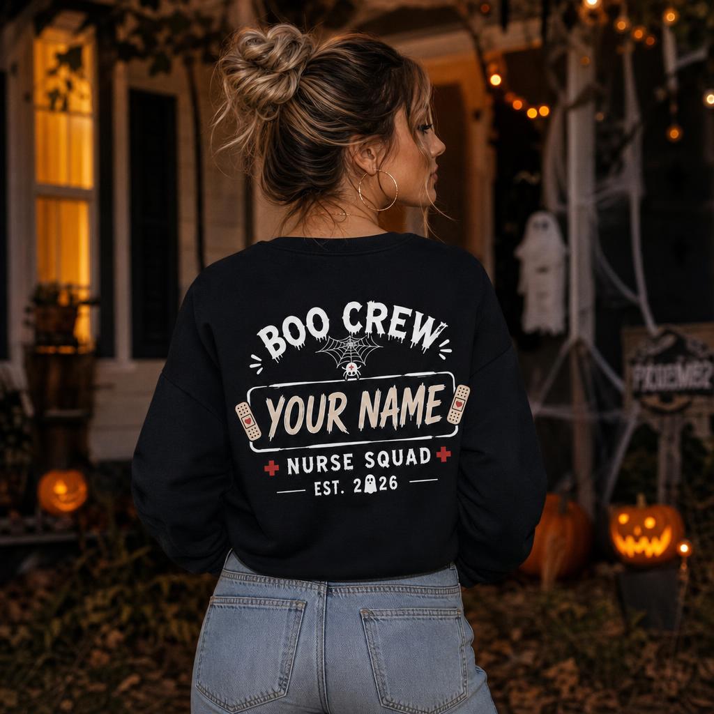 Custom Halloween Nurse Sweatshirt Personalized Spooky Boo Crew Ghost RN Gift