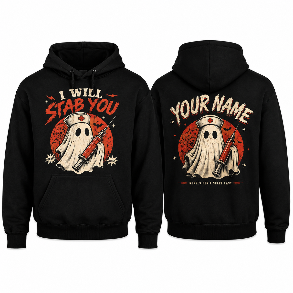 Personalized Ghost Nurse Halloween Hoodie Funny Spooky Costume Gift for Her