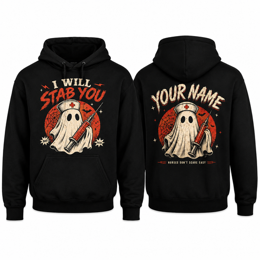 Personalized Ghost Nurse Halloween Hoodie Funny Spooky Costume Gift for Her