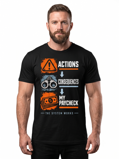 Custom Correctional Officer Shirt – "The System Works" Actions Consequences Front & Back Graphic Tee, Personalized Jailer Deputy Shirt