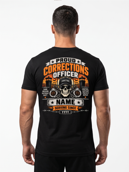 Criminal Babysitter" Halloween Correctional Officer T-Shirt — Personalized Front & Back Graphic Tee