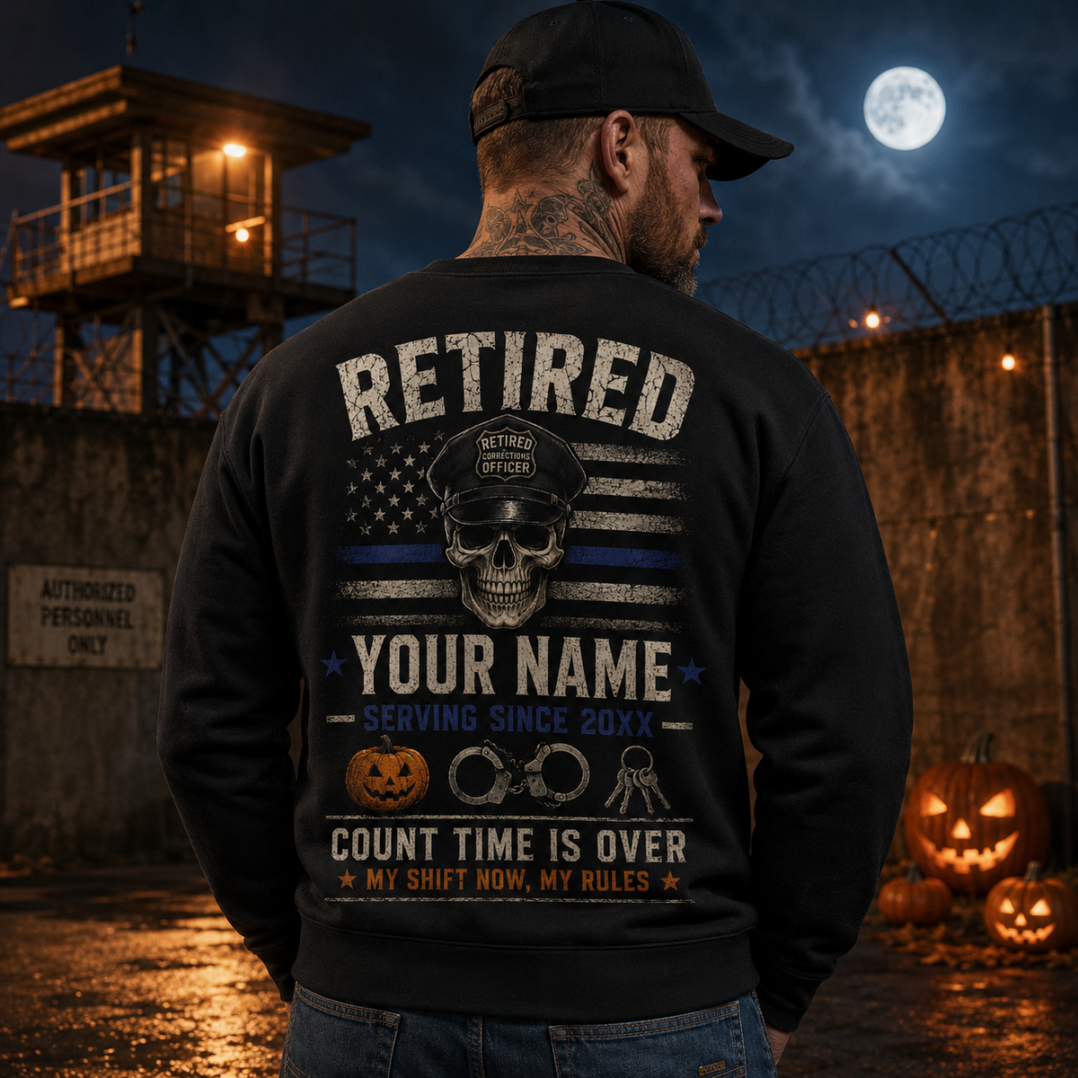 Personalized Retired Correctional Officer American Flag Halloween Sweatshirt