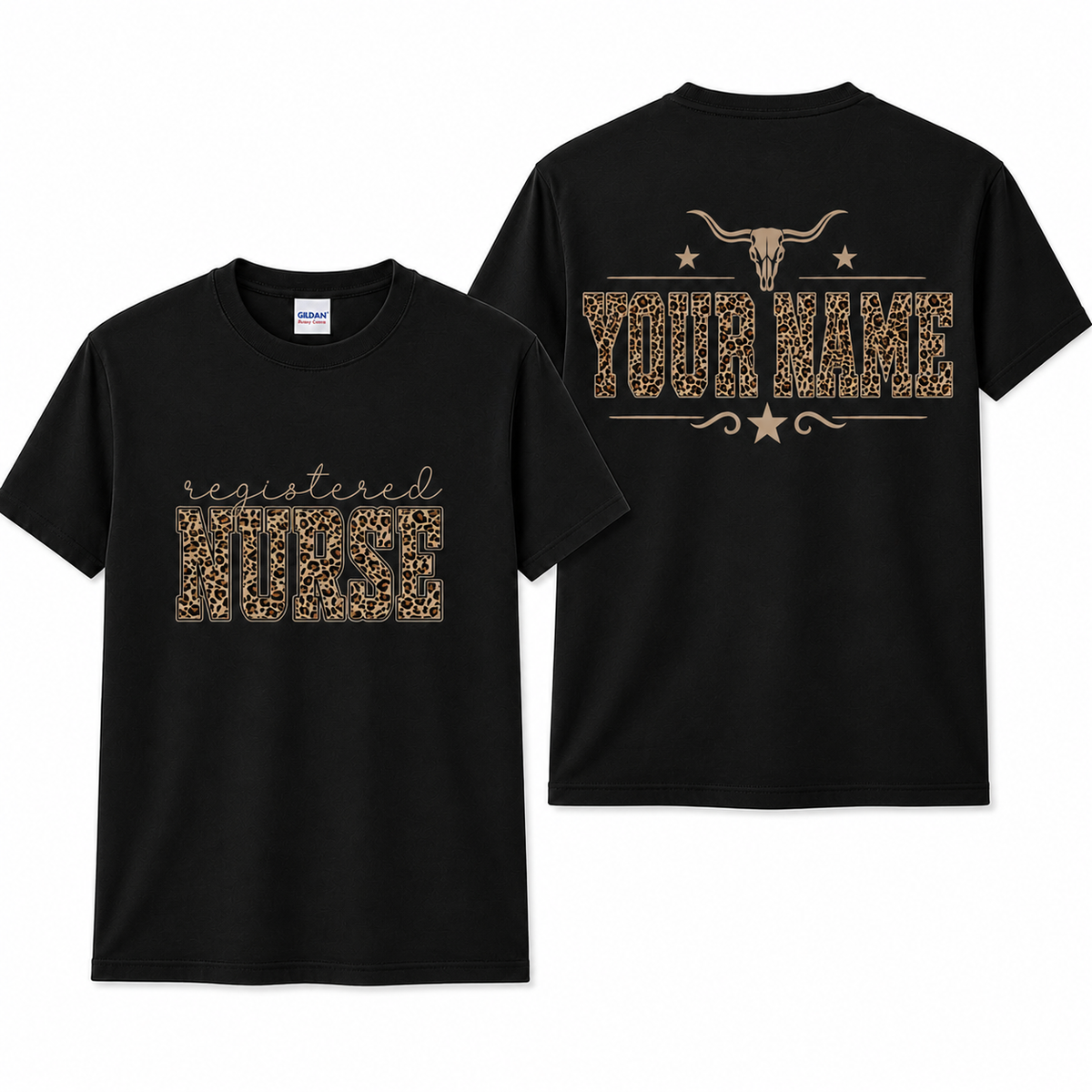 Personalized Custom Leopard Registered Nurse T-Shirt Gift for RN NP