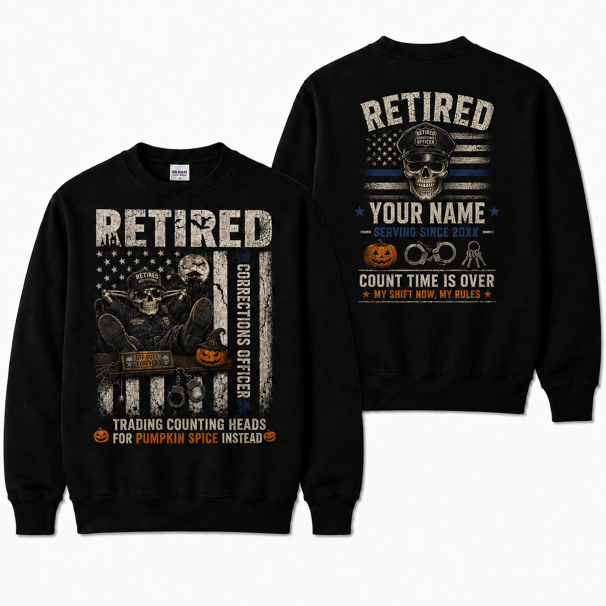 Personalized Retired Correctional Officer American Flag Halloween Sweatshirt