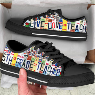 5th Grade Live Love License Plates Low Top Shoes Canvas Shoes - Best Gift For Teacher, School Shoes