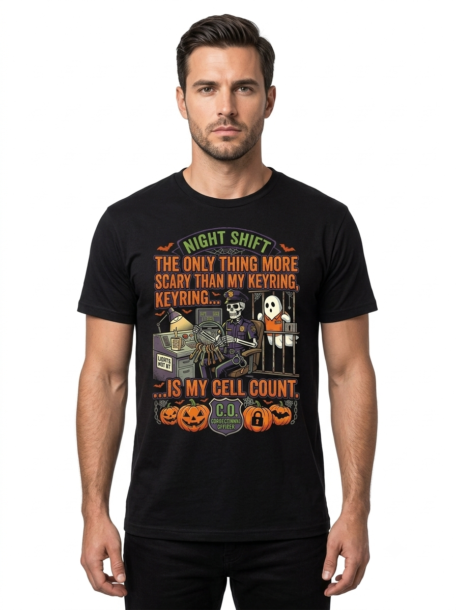 Custom "Cell Count" Halloween Correctional Officer T-Shirt — Personalized Front & Back Graphic Tee