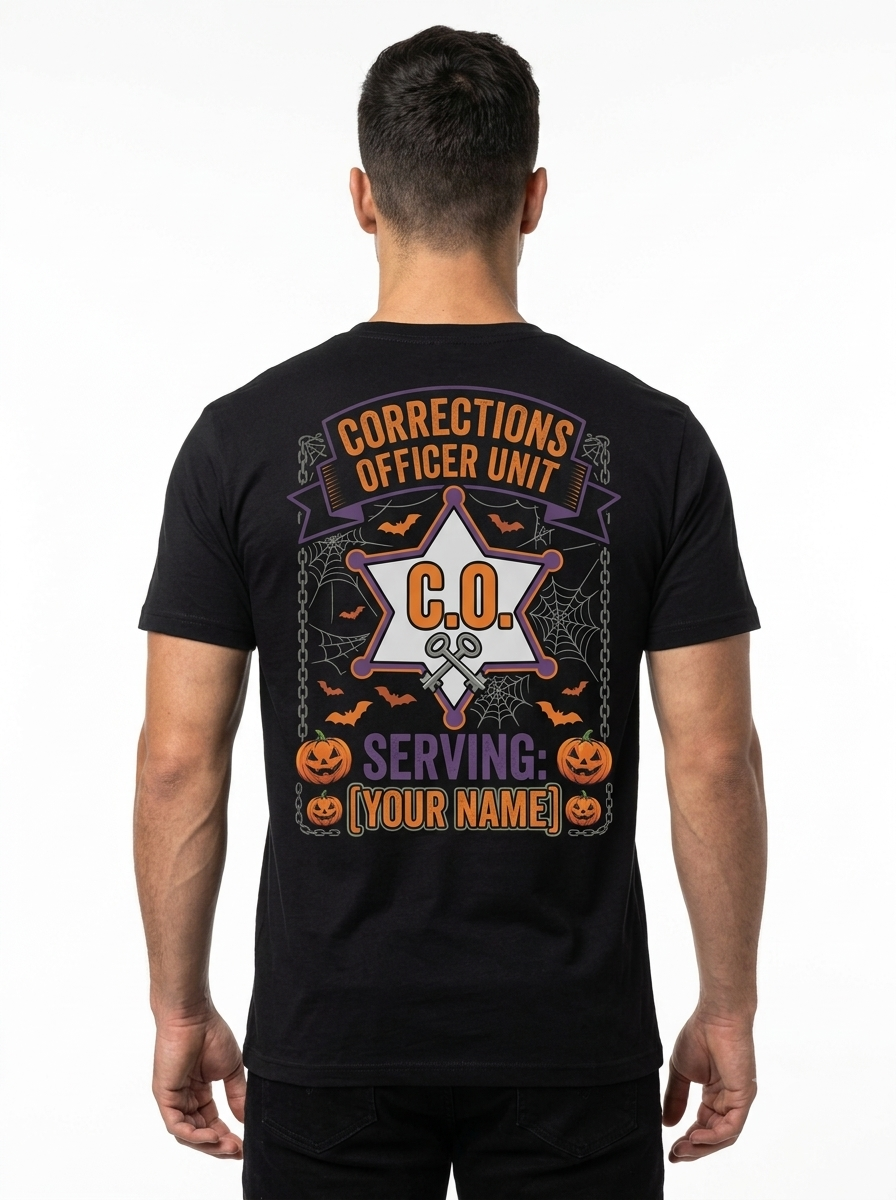 Custom "Cell Count" Halloween Correctional Officer T-Shirt — Personalized Front & Back Graphic Tee