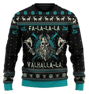 Viking FA La La Teal  Ugly Christmas Sweater For Men & Women Christmas Gift Sweater PT896