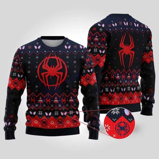 Spider-Man Across The Spi.der-Ver.se Black Ugly Christmas Sweater For Men & Women Christmas Gift Sweater PT1072