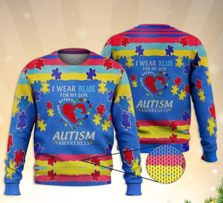 Autism Awareness I Wear Blue For My Son Ugly Christmas Sweater For Men & Women Christmas Gift Sweater PT1170