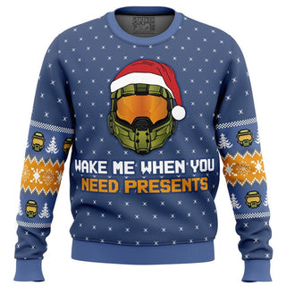 Wake Me When You Need Presents Halo Ugly Christmas Sweater For Men & Women Christmas Gift Sweater BH793