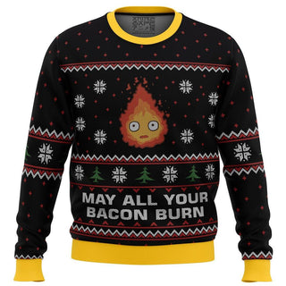 Studio Ghibli May All Your Bacon Burn Calcifer Ugly Christmas Sweater For Men & Women Christmas Gift Sweater BH811