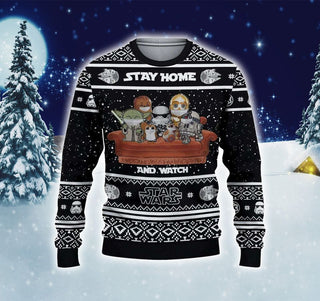 Stay Home And Watch Ugly Christmas Sweater For Men & Women Christmas Gift Sweater PT1194