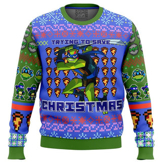 TMNT Leonardo Trying To Save Christmas Ugly Christmas Sweater For Men & Women Christmas Gift Sweater BH964