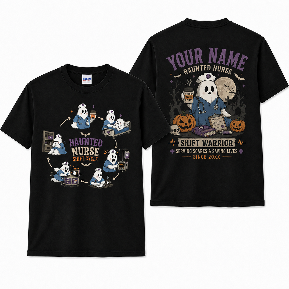 Personalized Custom Haunted Nurse Halloween Ghost T-Shirt , Nurse