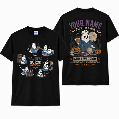 Personalized Custom Haunted Nurse Halloween Ghost T-Shirt , Nurse