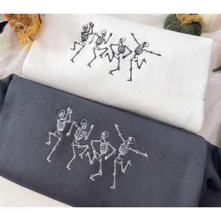 Dancing Skeleton Halloween Embroidered Sweatshirt 2D Crewneck Sweatshirt All Over Print Sweatshirt For Women Sweatshirt For Men SWS3455