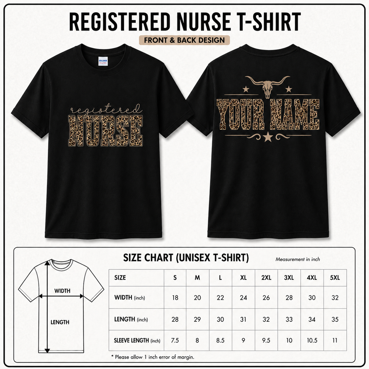 Personalized Custom Leopard Registered Nurse T-Shirt Gift for RN NP