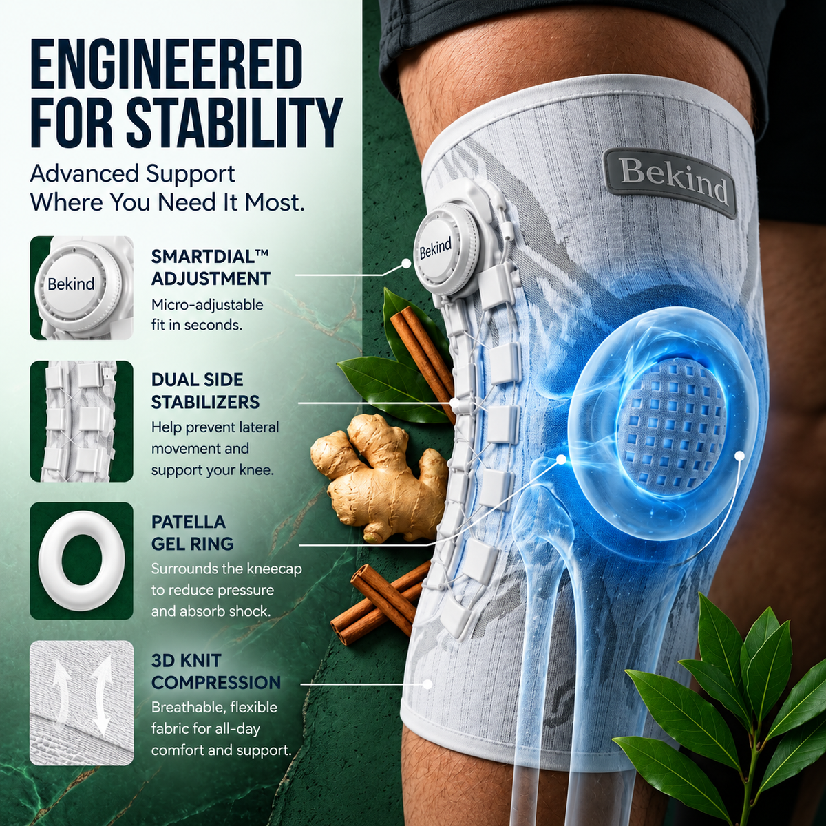 Bekind SmartDial™ Kinetic Support Knee Brace