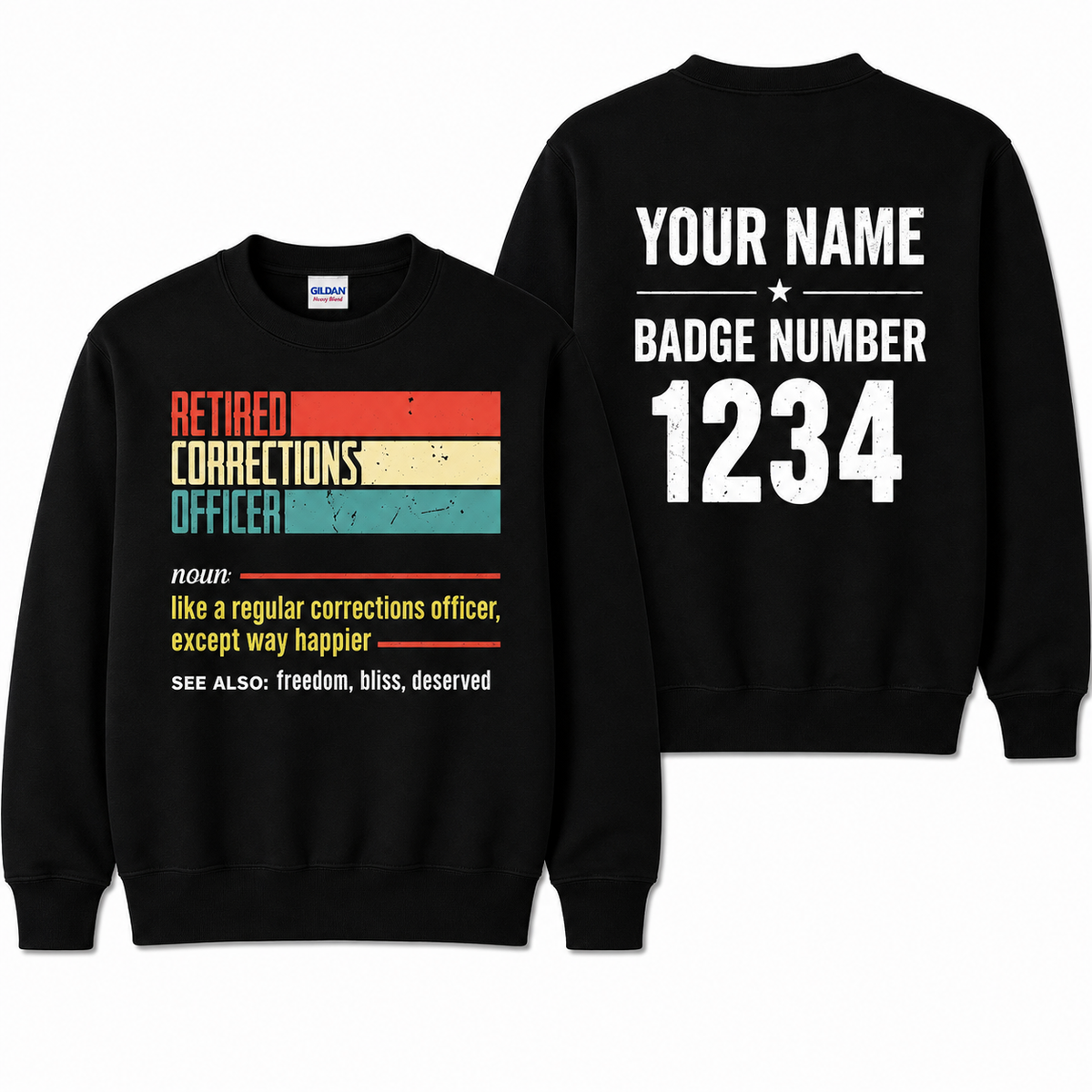 Custom Name Retired Corrections Officer Retro Definition Retirement Sweatshirt