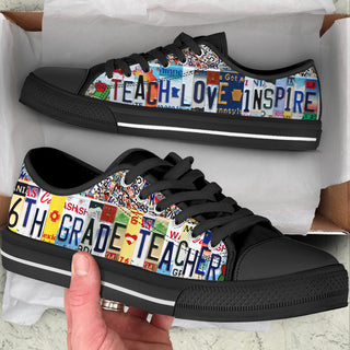 6th Grade Teacher Love Inspire License Plates Low Top Shoes Canvas Shoes - Best Gift For Teacher, School Shoes