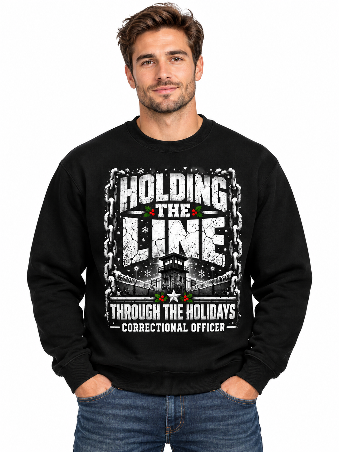 Personalized Correctional Officer Holding the Line Christmas Sweatshirt
