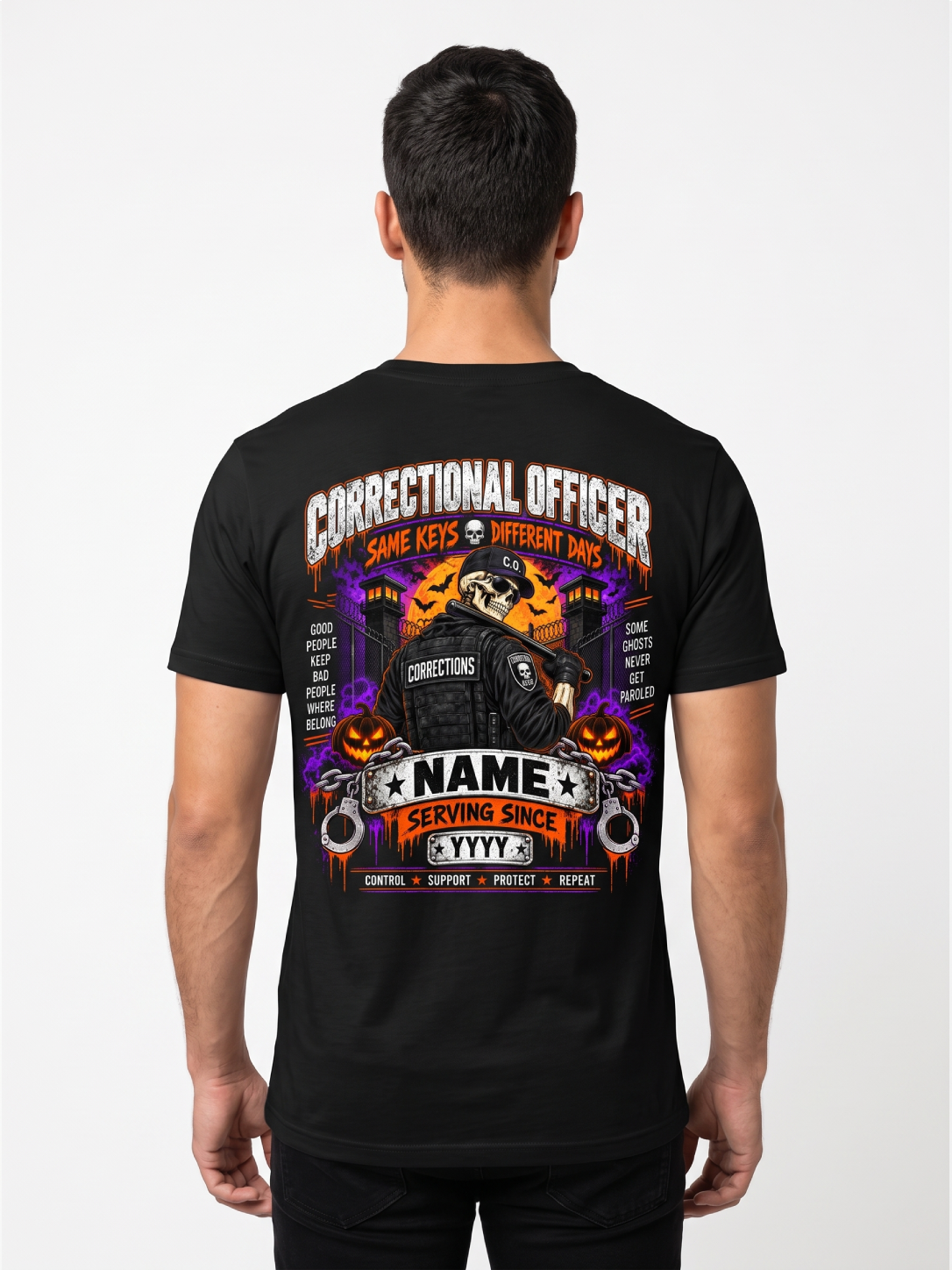 Retired From The Tier" Halloween Correctional Officer T-Shirt — Personalized Front & Back Graphic Tee