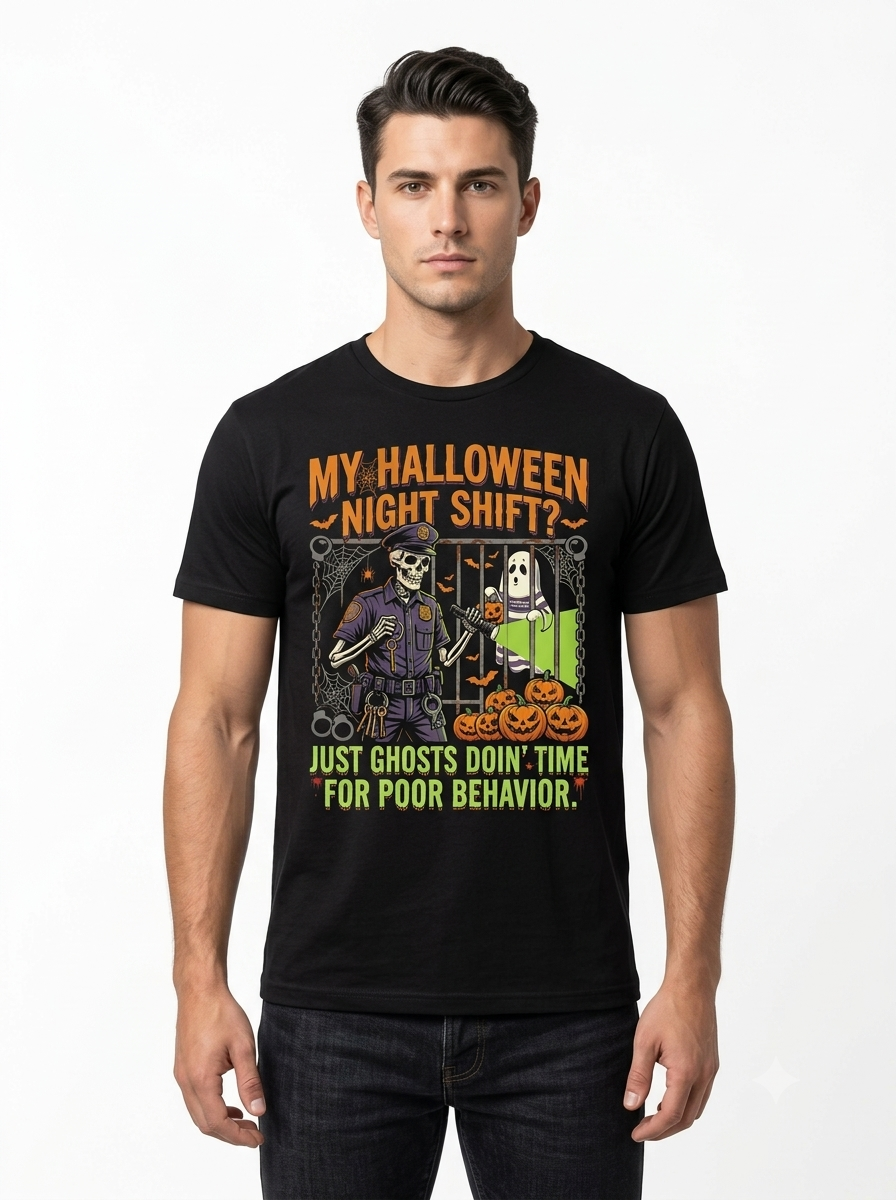 Custom "Ghosts Doin' Time" Halloween Correctional Officer T-Shirt — Personalized Front & Back Graphic Tee