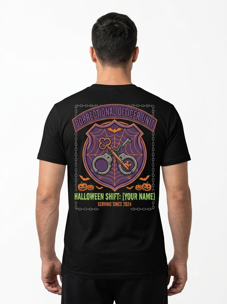 Custom "Ghosts Doin' Time" Halloween Correctional Officer T-Shirt — Personalized Front & Back Graphic Tee