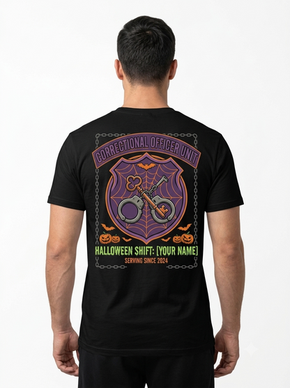 Custom "Ghosts Doin' Time" Halloween Correctional Officer T-Shirt — Personalized Front & Back Graphic Tee