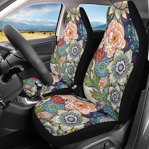 Boho Floral  Print Pattern Car Seat Covers Car Seat Set Of Two Universal Car Seat Cover