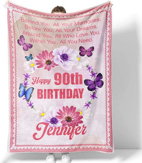 90Th Birthday Gifts Blanket For Women Her Wife Sister Mom Friends Grandmother Coworker Boss Personalized Turning 90 Birthday Throw Sherpa Fleece Blankets MI0347