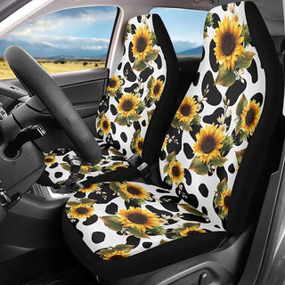 Sunflower with Cow Print Pattern Car Seat Covers Car Seat Set Of Two Universal Car Seat Cover