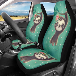 Funny Cute Sloth Print Pattern Car Seat Covers Car Seat Set Of Two Universal Car Seat Cover