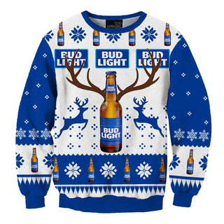 Unisex Bud Light Beer Fun 3D Ugly Christmas Sweater For Men & Women Christmas Gift Sweater BH1123