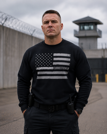 Custom Name Corrections Officer Thin Silver Line American Flag Sweatshirt