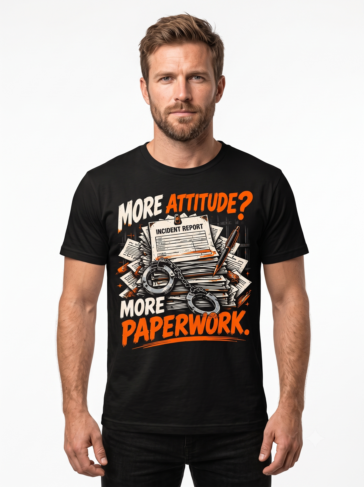 More Attitude More Paperwork – Personalized Correctional Officer Front & Back T-Shirt