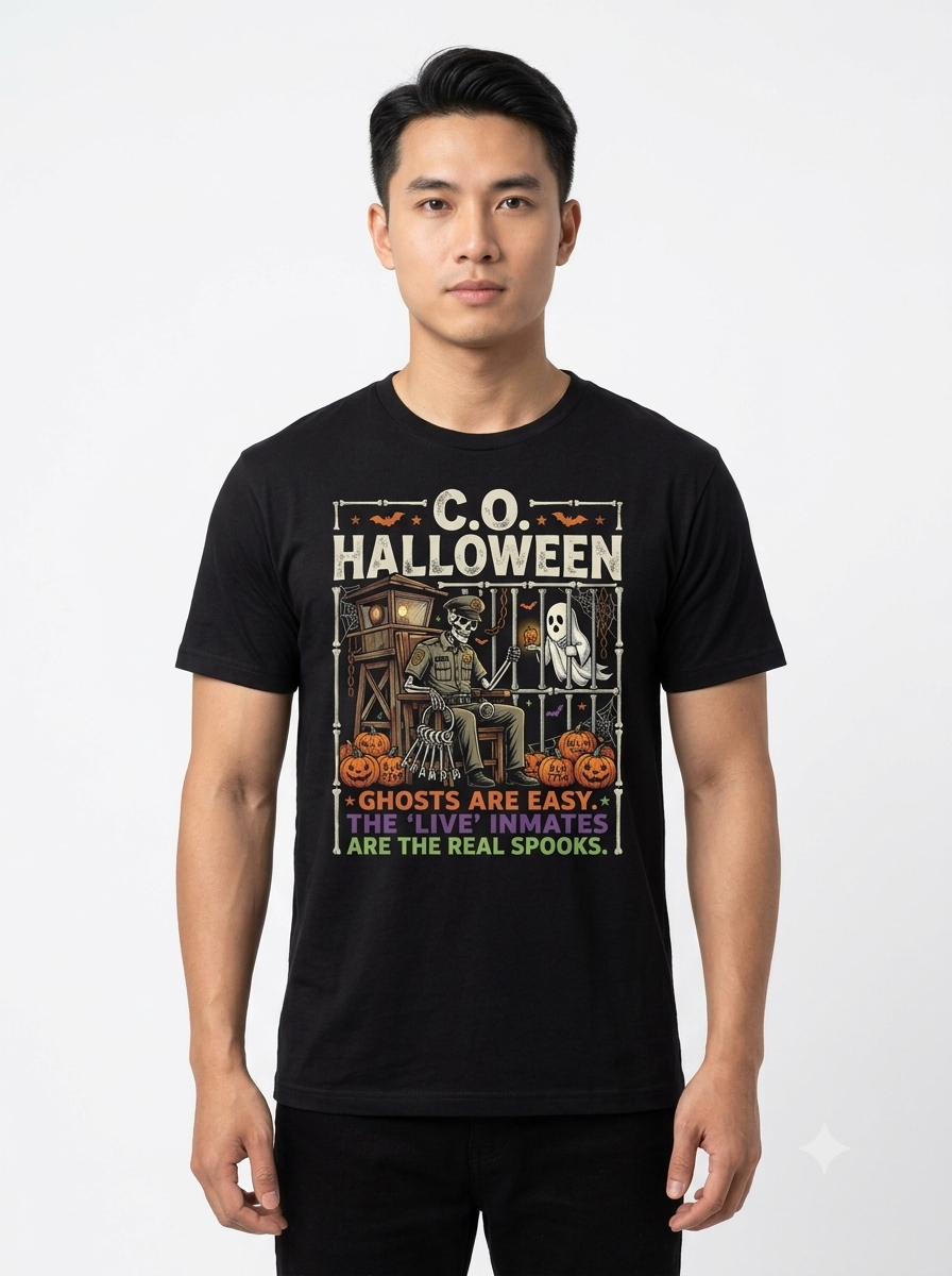 Custom "The Real Spooks" Halloween Correctional Officer T-Shirt — Personalized Front & Back Graphic Tee