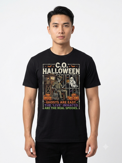 Custom "The Real Spooks" Halloween Correctional Officer T-Shirt — Personalized Front & Back Graphic Tee