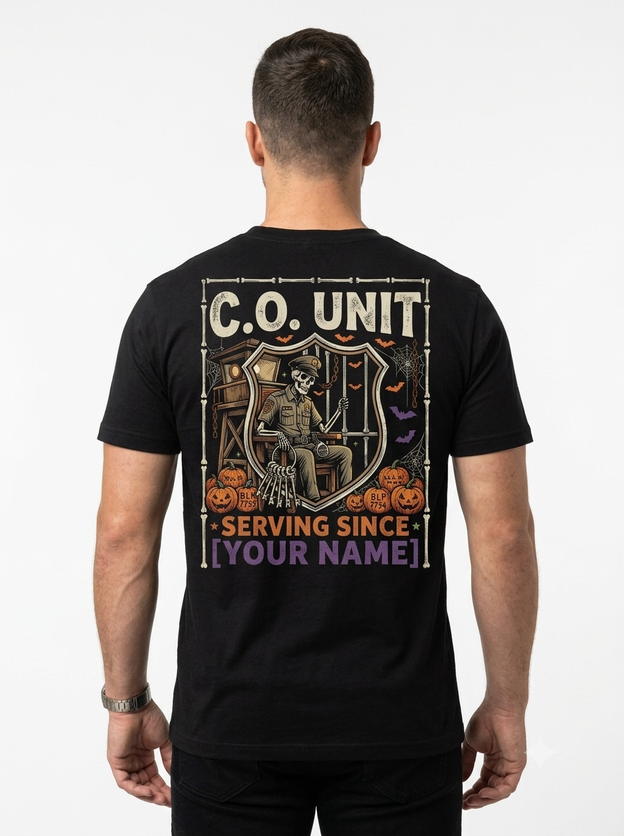 Custom "The Real Spooks" Halloween Correctional Officer T-Shirt — Personalized Front & Back Graphic Tee