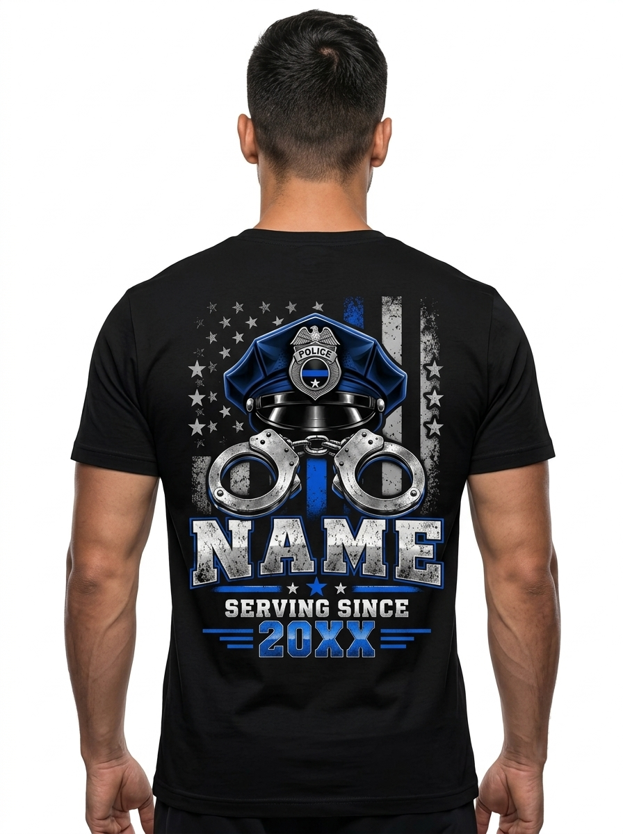 Personalized "I Play With Handcuffs - It's A Cop Thing" Police T-Shirt — Thin Blue Line Custom Name & Year (Front & Back)