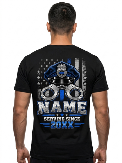Personalized "I Play With Handcuffs - It's A Cop Thing" Police T-Shirt — Thin Blue Line Custom Name & Year (Front & Back)