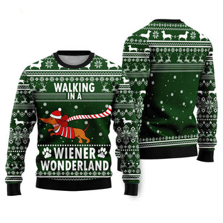 Dog Walking In A Wonderland Ugly Christmas Sweater For Men & Women Christmas Gift Sweater US2239