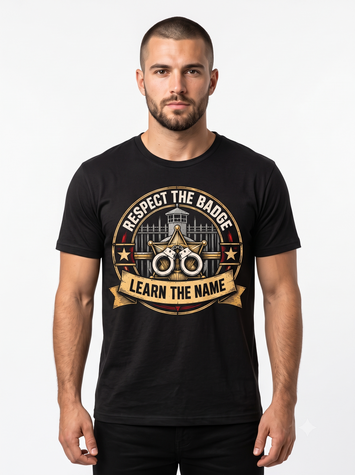 Respect The Badge Learn The Name – Personalized Correctional Officer Front & Back T-Shirt